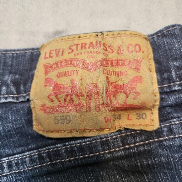 Levis 559 Jeans Mens 34x29 Blue Relaxed Straight Stretch Wash Denim Zip Fly - Picture 3 of 10